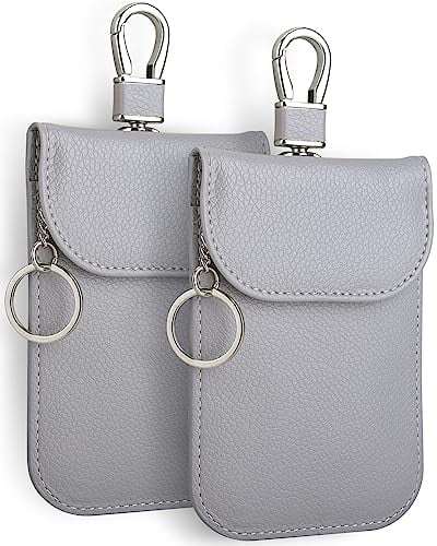 Teskyer 2 Stück Faraday Tasche für Autoschlüssel, Keyless Go Schutz, Autoschlüssel Schutz, Signalblocker-Tasche, RFID Schutz Autoschlüssel für Autoschlüssel, Licht Grau