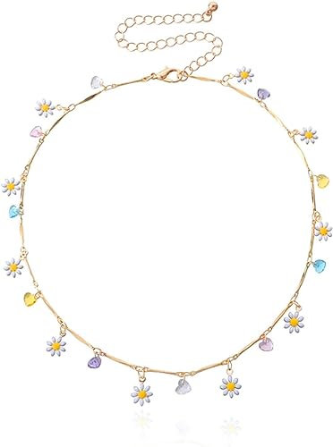 QIN Nuova Corea Bella Margherita Fiori Collana Girocollo Corta con ciondoli con Perline Colorate per Gioielli da Donna per Le Vacanze (s) (One Size)