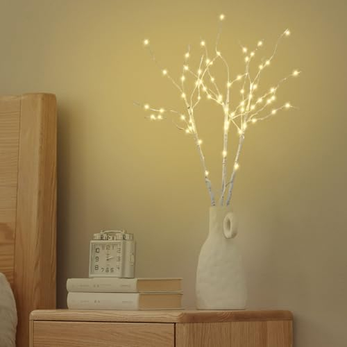Daromigo 6 x Lampenzweig Weihnachtlichen, 70 LEDs Lichterzweige, 50 cm warmweiße Birkenzweige, Wasserdicht, Batteriebetrieben, mit Timer für Weihnachten, Ostern, Halloween und mehr