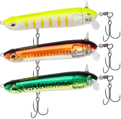 TRUSCEND Topwater Bleistift Angelköder mit doppelt schwimmendem rotierendem Schwanz, Oberflächenstift-Plopper, Langwurf, Premium-Bassköder mit Knock-Rassel, Walk The Dog Swimbaits für Süßwasser