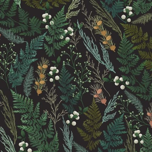 VOLEAAR Dark Black Green Peel and Stick Wallpaper Vintage Contact Paper Boho Wallpaper Christmas Leaves Fir Leaf Paper for Countertop Cabinet Home Decor DIY Peel Stuck Removable 44.5CM x 300CM