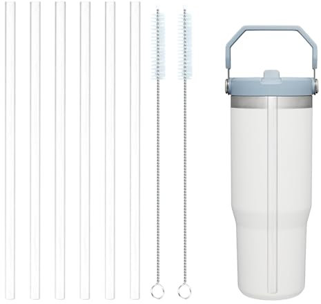 Plastic Straws for Stanley Iceflow 30oz Tumbler,6 Pack Replacement Clear Straws with 2 PCS Straw Cleaner Brush, Reusable Straw for Stanley 30 oz Iceflow Flip Cup (Clear, for Stanley Iceflow 30oz)