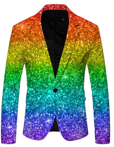 Glitzer Jacket Herren Outfit Anzugjacke Sportlich Party Anzug Pailletten Slim Fit Performance Kostüm Blazer Smoking Jacket Light Blue L