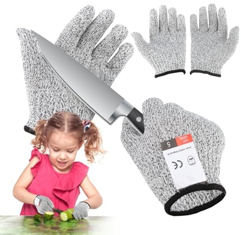 HOCUCHELAND 2 Paar Schnittschutzhandschuhe Kinder, Level 5 Schutz Schnittfeste Handschuhe Kinder mit Hoher Komfort & Dehnbares Material, Schnitzhandschuhe Verschleißfest für 3-8 Jährige