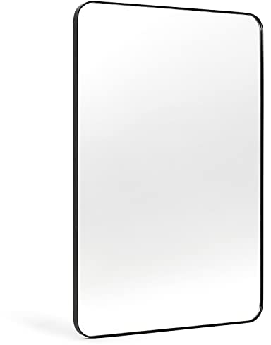 Minuover Badezimmerspiegel für Waschbecken, 50,8 x 76,2 cm, rechteckiger Spiegel, abgerundete Ecken, schwarzer Metallrahmen, Kosmetikspiegel für Wand, horizontal oder vertikal