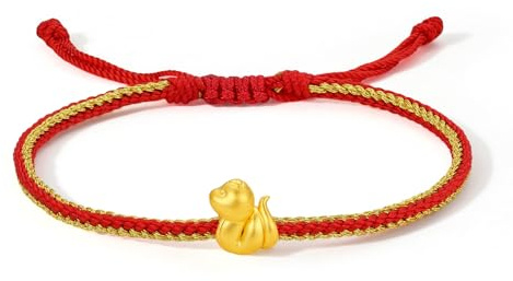 24K Gold Armband Chinesischen Tierkreiszeichen Charm Anhänger Rot Armbänder | 24 karat gelbgold armbänder chinesisches tierkreiszeichen tierliebhaber geflochtene verstellbar glück amulett glücksbringer