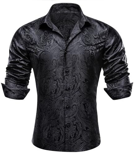YOHOWA Men's Silk Shirt Button Down Paisley Flower Dress Shirts Formal Casual Work Relaxed Fit Long Sleeve