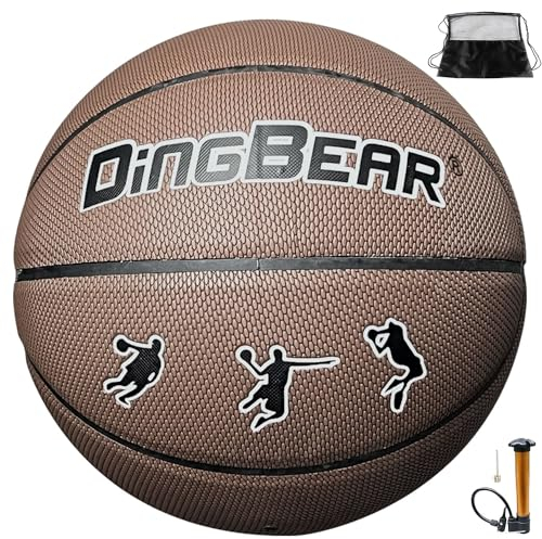Dingbear Basketball Größe 7 mit Pumpe – Basketballspieltraining für Drinnen und Draußen/Straßenbasketball, PU-Material, Geeignet für Jugendliche und Erwachsene (Braun)