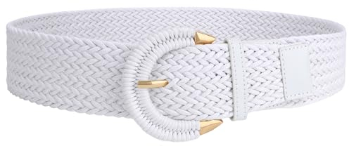 SUOSDEY Rattan-Flechtgürtel für Damen, breiter Taillengürtel für Kleider, gewebter Boho-Gürtel mit halbkreisförmiger Schnalle weiß