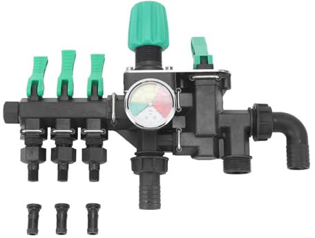 BORDSTRACT Divisor De Manguera De Jardín De 3 Vías con Válvula De Cierre Y Manómetro, Ideal para Control De Riego Y Pulverización Agrícola