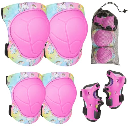 MHJY Knieschoner Kinder Protektoren Set 7 IN 1 Schoner Inliner Kinder, Einhorn Knie und Ellenbogenschützer Handgelenkschoner Für Inline Skates Rollschuhe Skateboard Fahrrad 3-8 Jahren