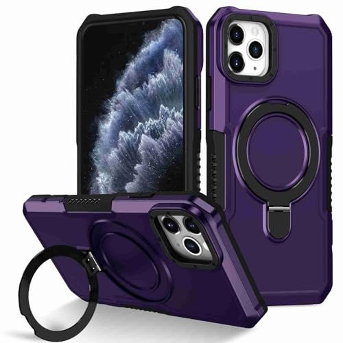 Reevermap iPhone 12 Phone Case, iPhone 12 Pro Case with Kickstand Ring Holder Military Grade Protection Shockproof Hard PC Cover Soft Silicone Bumper Matte Case for iPhone 12/12 Pro, Dark Purple