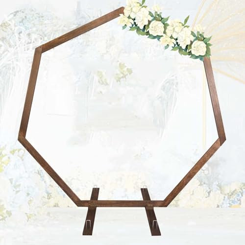 Holz Rosenbogen Hochzeitsbogen Heptagonale Bögen Traubogen Hochzeit Hintergrund Stand Bogen for Geburtstagsfeier Hochzeit Garten Innen- und Außendekoration 210x210cm