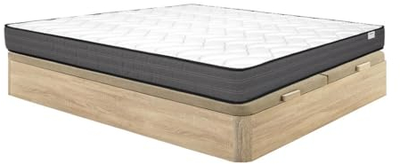 Vente-unique-Komplett-Set - 180 x 200 cm - Bettgestell mit Bettkasten + Taschenfederkernmatratze - Stärke 20 cm - Holzfarben hell - AMBRACIE von YSMÉE