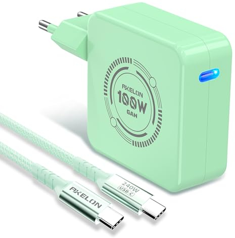 Caricatore USB C 100W, AKELON GAN Alimentatore PD 3.0 per MacBook Air, MacBook Pro, iPhone 15 14, iPad Pro, Samsung Galaxy S24 S23 Ultra, Chromebook, Lenovo, HP, ASUS, DELL Laptop, 2M USB C Câble