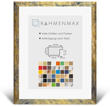 RahmenMax Morena Bilderrahmen Posterrahmen 61x91 cm Blaugold Meliert 91x61 cm mit weisser Rückwand und klarem Acrylglas