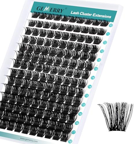 GEMERRY 200D Ciglia Finte Ciuffetti Ciuffi Ciglia D Curl 10-18mm con Bond and Seal Ciglia Pinzette Rimuovi Colla Ciglia a Grappolo Extension Ciglia (200D-0.07D-10-18mm)