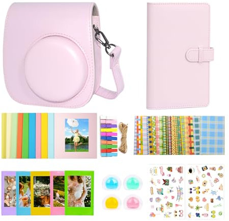 Instant Mini 12 Accessories Kit Compatible with Fujifilm Instax Mini 12,Include Mini 12 Case+Photo Album & Frames+DIY Sticker+Wall Hanging Frame+Filters (Blossom Pink)
