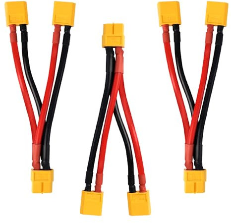 TMH 3pcs XT60 Parallel 12 AWG - 100 mm. Battery Connector Cable Extension Y Splitter Male to Female for DJI Phantom RC Model Helicopter Quadcopter