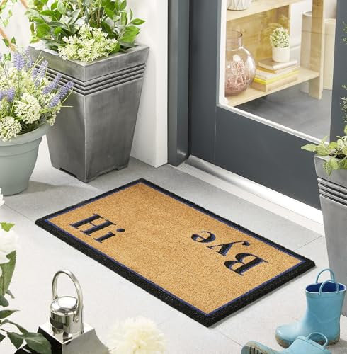 Lord of Rugs Printed Coir Door Mat for Home Entrance Indoor and Outdoor, Patio, Balcony Non-Slip Durable Natural Coconut Fiber Doormat in 45x75 cm Hi Bye