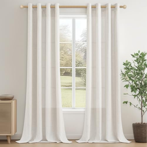 CUTEWIND Vorhänge Leinenoptik Landhausstil Creme Stores Gardinen mit Ösen Halbtransparent 2er Set, 260 cm Lang, 140 cm Breit, Fenster Ggardine Balkontür Vorhangschals Leinen, Elfenbeinweiß