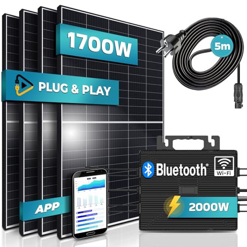 SUNNIVA 1700W Balkonkraftwerk 2000W komplett Steckdose - Astro Energy 2000W Wechselrichter - PV Solaranlage Komplettset - 4x 425W Solarmodule - inkl. 5m Kabel - Bluetooth WIFI