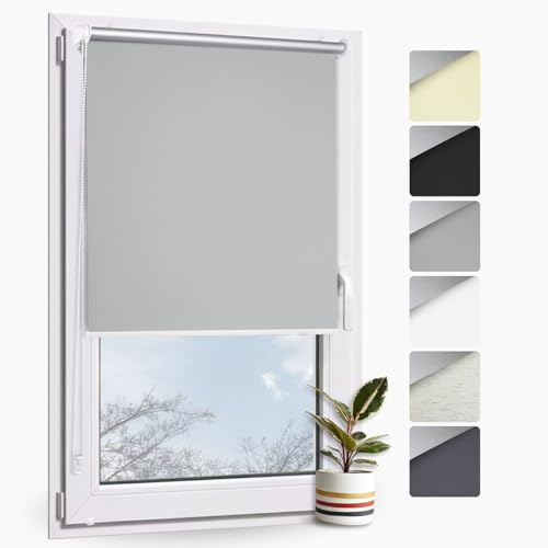 Rollmayer Verdunklungsrollo ohne Bohren Klemmfix Thermo Grau 130x130cm | Seitenzug Rollo für Fenster und Türen Blickdicht lichtundurchlässig Energiesparrollo einfache Montage
