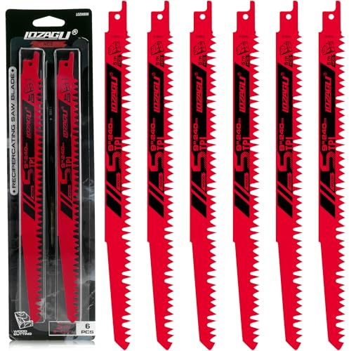 LOZAGU 240mm Wood Pruning Reciprocating Saw Blades, 6-Piece, 5TPI Wood Saw Blades