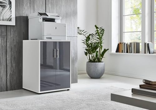 Druckerschrank Office Edition mit 2 Türen, 2 Einlegeböden, Büromöbel, 74 cm Höhe (Weiß/Anthrazit)