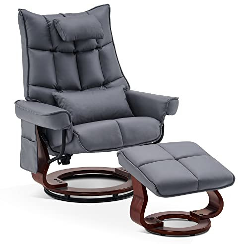 M MCombo Relaxsessel mit Hocker, Drehbare Fernsehsessel mit Liegefunktion, Moderner TV-Sessel Stuhl für Wohnzimmer,9076 (Mikrofaser, Blaugrau)
