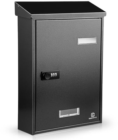 KINGCEPHAS Post Box,Wall Mounted Mail Box with Combination Lock(Black)
