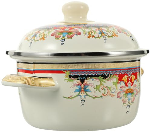 VICASKY Enamel Soup Pot with Lid Kitchen Soup Pot for Home Cooking Stockpot for Simmering Even Heat Distribution and Heat Retention 24.00 X 18.00 X 15.00 cm