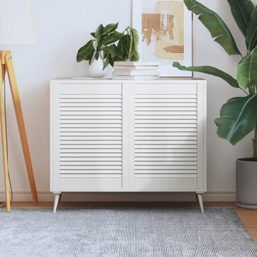 Fasba Schranktür, Holztür Lamellen-Design, Lamellentür für Kleiderschrank Möbelfronten, Möbeltür offene Lamellen Lamellen-Design 2 STK. Weiß 69x49,4 cm Massivholz