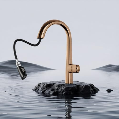 OihPaw Wasserhahn Küche,Roségold,2 Wassersprühfunktionen küchenarmaturen,Hochdruck Küchenarmatur mit Herausziehbarer Brause Ausziehbar Armatur,Küchenarmatur mit 360°Drehbar,Alles Kupfermaterial