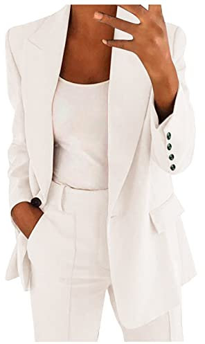 Generico Blazer Elegante Donna,Giacca Donna Primavera Lunga Giacca da Abito Casual da Lavoro a Maniche Lunghe vestibilità Ampia con Un Bottone Elegante per Vestito Cerimonia Tailleur Pantalone