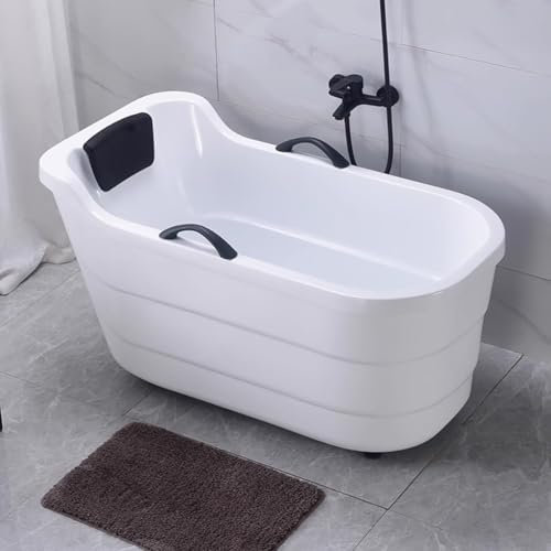 PA-DABAOO Vasca Da Bagno in Acrilico Indipendente, Vasca Da Bagno Dal Design Moderno Con Corrimano E Poggiatesta, Piccola Vasca Idromassaggio in Stile Giapponese,1.1m/3.6ft