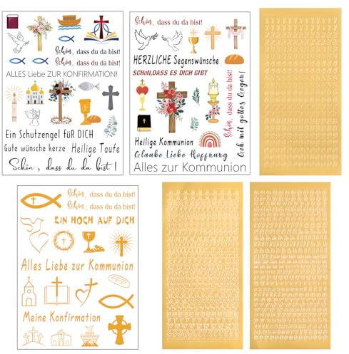 3 Blatt Taufkerzen Aufkleber DIY Wasserschiebefolie für Taufgeschenk | Enthält praktische Buchstaben‑ und Zahlenmotive,Unkomplizierte Verarbeitung ohne Kleber,Perfekt für Kerzen und Kerzenhalter