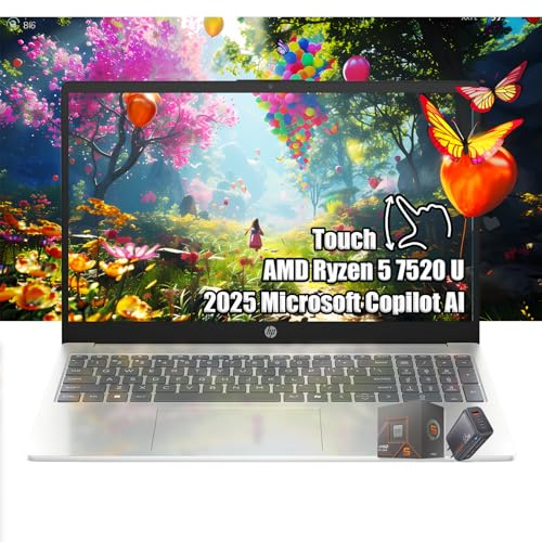 Laptop con pantalla táctil HD de 15.6 pulgadas | AMD Ryzen 5 7520U (Beat Intel i7-1165G7) | 16 GB de RAM - SSD de 512 GB | Wi-Fi 6 - Windows11 | Microsoft Copilot AI School Students College | Cargador