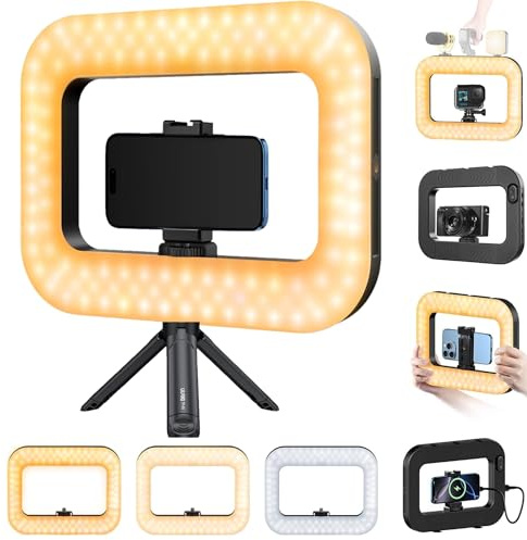 Selfie Ring Light With Mini Tripod, Handheld LED Mobile Phone Stabiliser Lighting Rig Charge Your Phone With Built In 8000mAh Power Bank, Dimmable 3000-9000k Includes Camera Remote Shutter