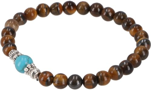 GURU SHOP Mala Armband, Handmala, Buddhistischer Schmuck 8 mm - Tigerauge/Türkis