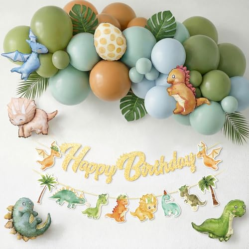 Dino Geburtstag Deko,54 Stück Dinosaurier Kindergeburtstag Deko,Glücksgrußballons mit Banner Folienballon für Dinosaurier Party Kindergeburtstag
