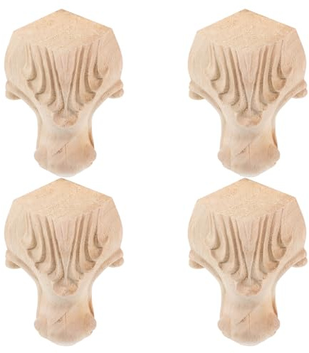 COHEALI Pieds de Meubles Vintage en Bois D'hévéa Sculpté Lot de 4 Pieds de Canapé Décoratifs 10 Cm Style Européen et Armoire Robustes pour Mobilier de Salon et Bureau