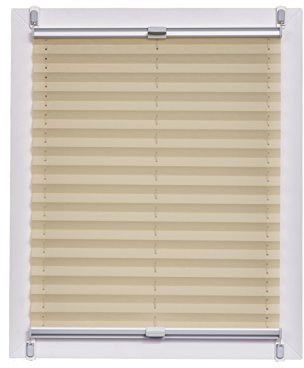 Sunlines Plissee Made in Germany, Tageslicht, Crepes Uni Klemmfix, Silbergraue Schiene, 140 x 150, Stoff, Sand, 140 x 150cm