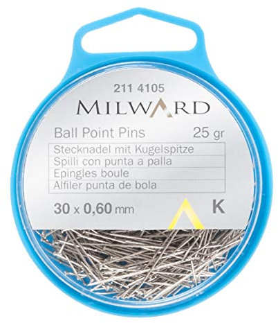 Milward 2114105 Gerade Nähnadeln, Kugelspitze, Kunststoff, silber, 30mm, 25g
