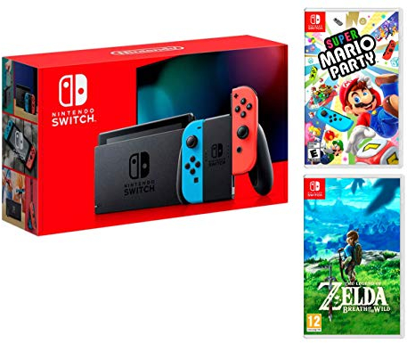Nintendo Switch 32Gb Neon-Rot/Neon-Blau Pack Super Mario Party + Zelda: Breath of The Wild