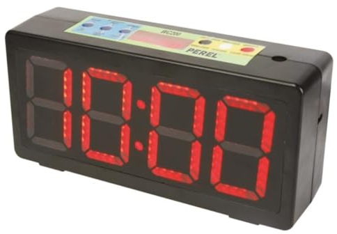 Perel Horloge avec Affichage LED avec chronomètre, Compte à rebours et intervalles - Affichage numérique LED - Grande Horloge numérique à Piles - Noir et Rouge - 327 x 93 x 156 mm