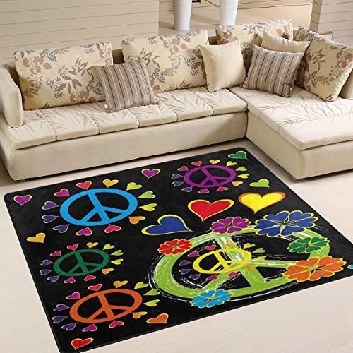 Use7 Teppich, bunt, Peace-Zeichen, Blumen, Herz, Schwarz, Textil, Mehrfarbig, 160cm x 122cm(5.3 x 4 feet)