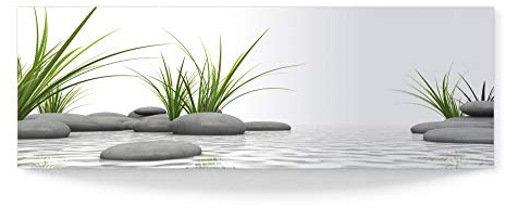 ARTland 3D Wandbild aus Alu Bild gebogen Alubild einteilig 120x40 cm Panorama Asien Wellness Zen Spa Steine Gräser Modern Entspannung Weiß T6CD