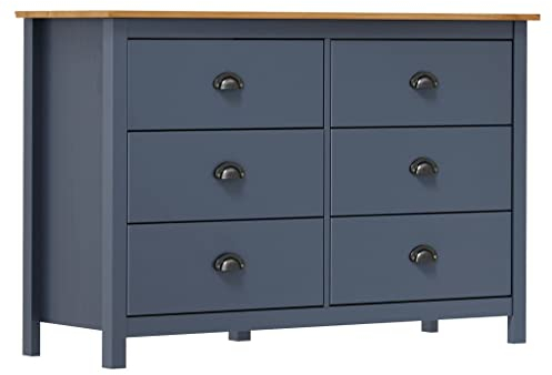 vidaXL Kiefernholz Massiv Sideboard mit 6 Schubladen Kommode Anrichte Schubladenschrank Beistellschrank Schubladenkommode Grau 125x40x80cm