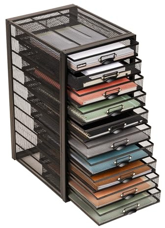 Mind Reader File Storage Drawers, Desk Organizer, Multi-Purpose, Crafts, Office, Metal Mesh, 10.75 L x 14 W x 21.25 H, Black